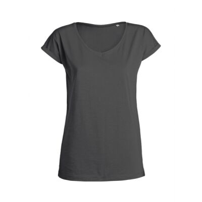 Stella Invents Slub - Organic Deep Round Neck Raw Edged Collar and Rolled Up Sleeve T-shirt Thumbnail